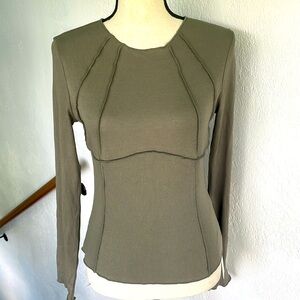 Commense NWT Cotton Blend Piping extra Long Sleeve Top Gray Green Large